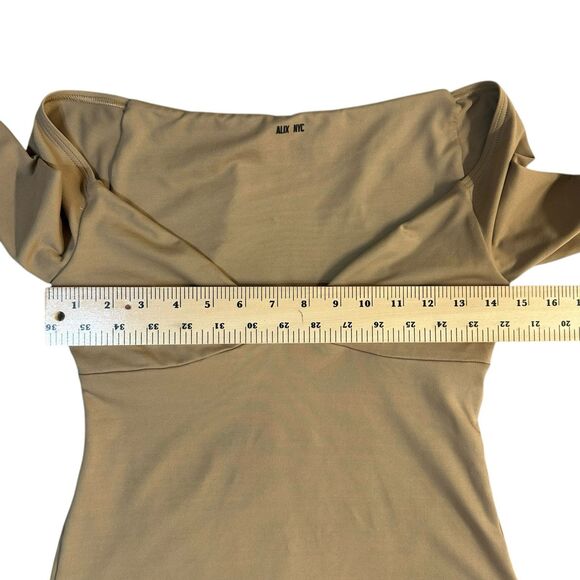 Alix NYC Jansen Bodysuit Womens Small Tan V-Neck One Piece Stretch Minimalist - Picture 10 of 14